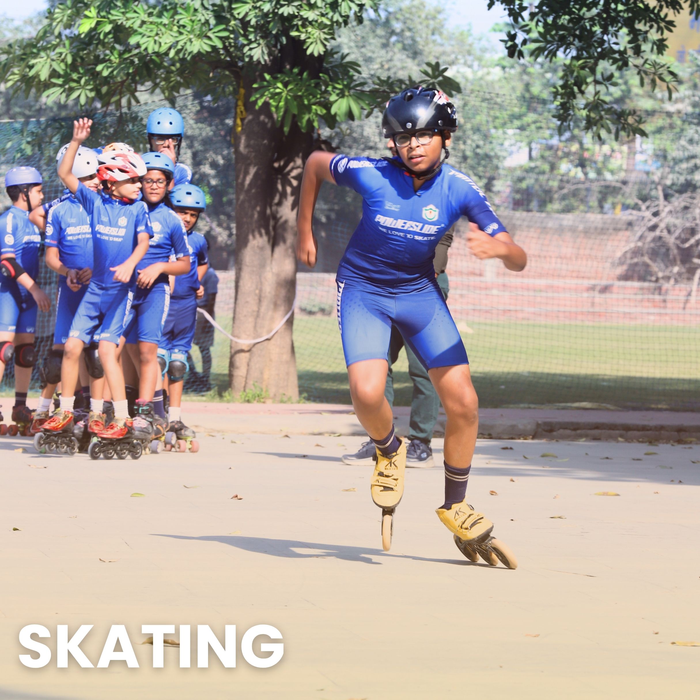 Students performing warm-up exercises during sports day at DPSG Meerut Road